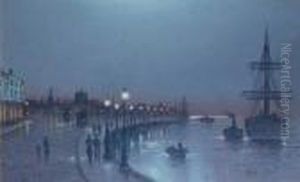 Moonlit View Of Liverpool by Wilfred Jenkins