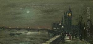The Houses Of Parliament By Moonlight; The Thames By Moonlight by Wilfred Jenkins