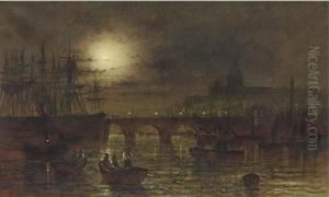 St. Paul's From The Thames By Moonlight by Wilfred Jenkins