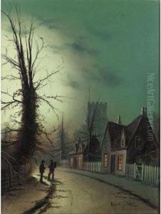 Street Scenes At Moonlight by Wilfred Jenkins