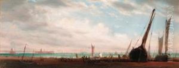 Fisherfolk On The Shore At Brighton With The Chain Pierbeyond - view 1