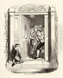 Oliver Twist at Mrs Maylies door by George Cruikshank I