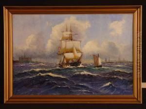 Hamburger Dreimaster Mit Segelboot Vor Danischer Kuste