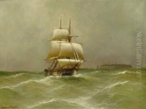 Dreimaster In Sturmischer See Bei Helgoland