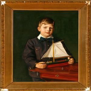 Portrait Of Tagemylmark-christensen With His Ship's Model "thor"