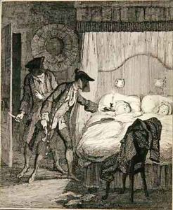 Jack and his accomplice Blueskin rob Mr Wood and his wife in their bedroom by George Cruikshank I