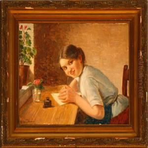 A Young Woman Writing A Love Letter