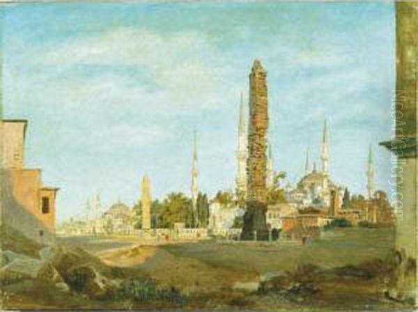 The Brazen Column And Egyptian Obelisk, The Blue Mosque And Haghia Sophia Beyond - view 1