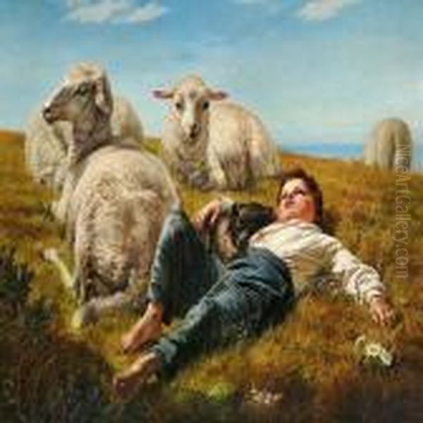 Danish Shepherd With Dog And Sheep - view 1