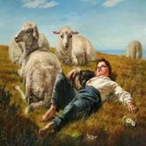 Danish Shepherd With Dog And Sheep