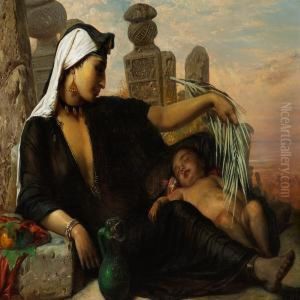 A Fellah Woman And Her Baby Are Taking A Rest In The Midday Heat
