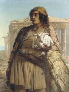 A Shepherd Boy Standing Before The Parthenon