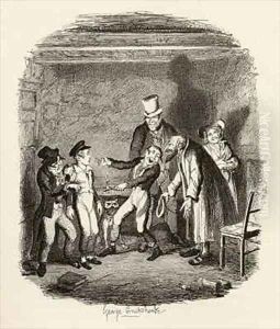 Olivers reception by Fagin and the boys by George Cruikshank I