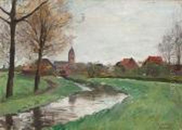Fruhlingslandschaft Mit Bachlauf Und Dorf - view 1