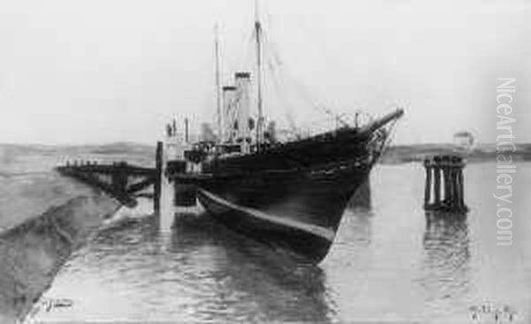 Ein Dampfschiff Im Hafenbecken. 
Signiert Unten Links: O. Jernberg. Monogrammiert Und Datiert Unten 
Rechts: Oj 23.7.87. Ol Auf Leinwand, Auf Karton Aufgezogen. H 37; B 61 
Cm. - view 1