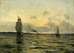 Segelfartyg I Aftonskymning by August Jernberg