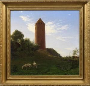 Sommerlandschaft Mit Mittelalterlichem Wehrturm by August Andreas Jerndorff