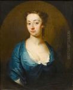 Portrait Of A Lady, Bust-length, In A Blue Dress With A White Chemise, In A Painted Oval Portrait Of A Lady, Bust-length, In A Blue Dress With A White Chemise, In A Painted Oval
