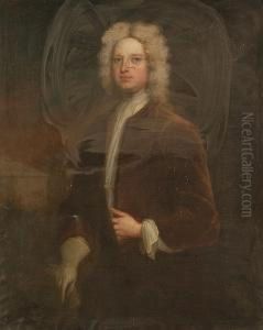 A Portrait Of Sir Edward Bacon, 
Standing Three-quarter Length, In Powdered Wig And Russet Coat, His 
Gloved Hand Holding A Stick