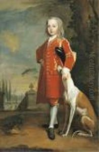 Portrait Of A Boy, Full-length, In A Red Coat, A Dog By His Side, In A Landscape by Charles Jervas