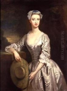 Portrait Of A Lady With A Straw Hat by Charles Jervas