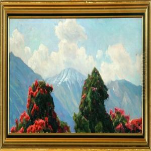 A Mountain Scenery With Rhododendron by Henrik Gamst Jespersen