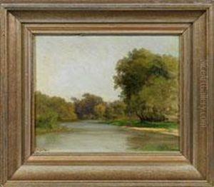 Kleine Impressionistische Landschaft Mit Baumen Am Fluss by Eugene Jettel