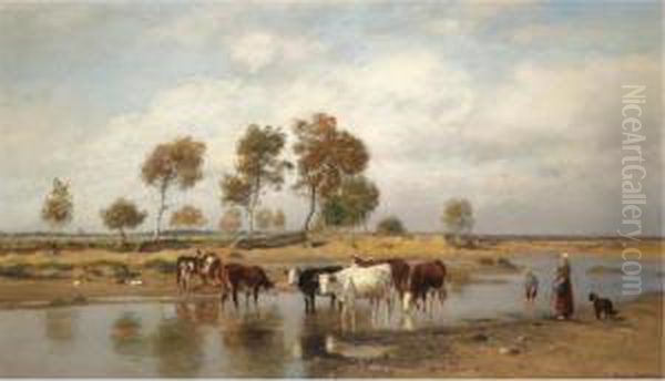 Kuhe An Der Tranke (cows At The Watering Place) - view 1