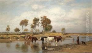 Kuhe An Der Tranke (cows At The Watering Place) by Eugene Jettel