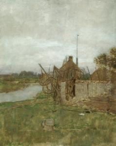 Dutch River Landscape With Fishnets by Eugene Jettel