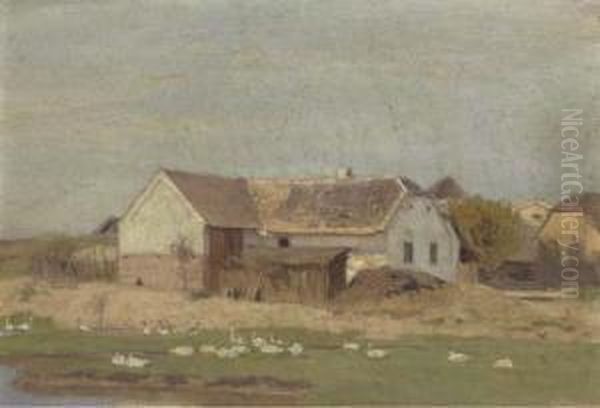 Geese Before A Farmstead - view 1