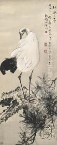 Pine And Longevity Stork by Gao Jianfu