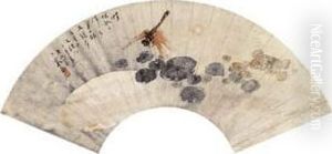 Dragonfly Over A Lotus Pond by Gao Jianfu