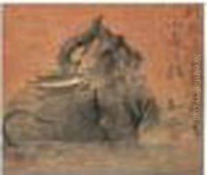 Elephant Bathes At Sunset