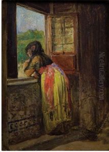 Mujer Apoyada En La Ventana by Jose Jimenez y Aranda