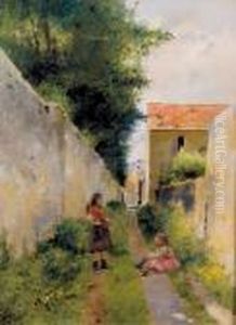 Deux Fillettes Jouant by Luis Jimenez Y Aranda