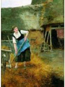 Une Paysanne Dans Une Cour De Ferme by Luis Jimenez Y Aranda