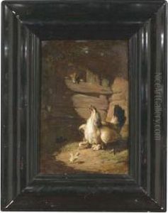 A Fox Peeping Into A Henhouse by Federico Jimenez y Fernandez