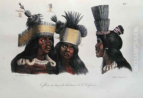 Ritual headdresses worn by natives of California, from 'Voyage Pittoresque Autour du Monde', 1822 - view 1