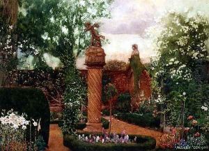A Walled Garden with Statuary by A. Cox