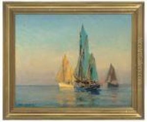 Fishing Boats In The Morning Sun by Paul C.F. Jobert