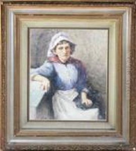 A Portrait Of A Fishergirl Wearing A Lilac Staithes Bonnet