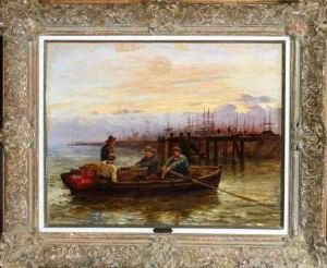 Four Fishermen In A Rowing Boat At Dusk