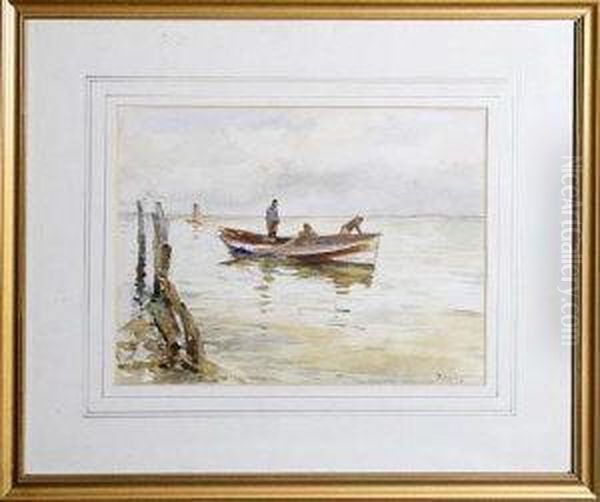Three Fishermen In A Coble by Robert Jobling