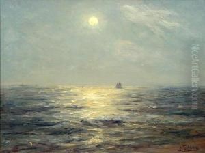 A Sailing Vessel In Calm Open Water At Sunset by Robert Jobling
