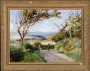 A Yorkshire Coastal Landscape With A Horseman Conversing With Awoman In The Foreground