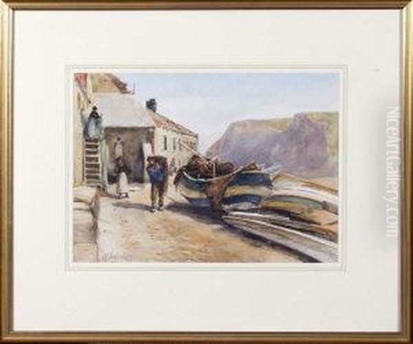 A Yorkshire Harbour With Fisherfolk And Cobles - view 1