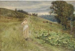 A Milkmaid In A Meadow by Robert Jobling