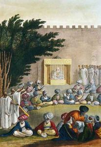 An Audience with the Sultan, Bournu, plate 32 from 'Le Costume Ancien et Moderne' by Felice Campi