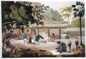 Domestic life in Kupang, Timor, plate 10 from 'Le Costume Ancien et Moderne' by Felice Campi